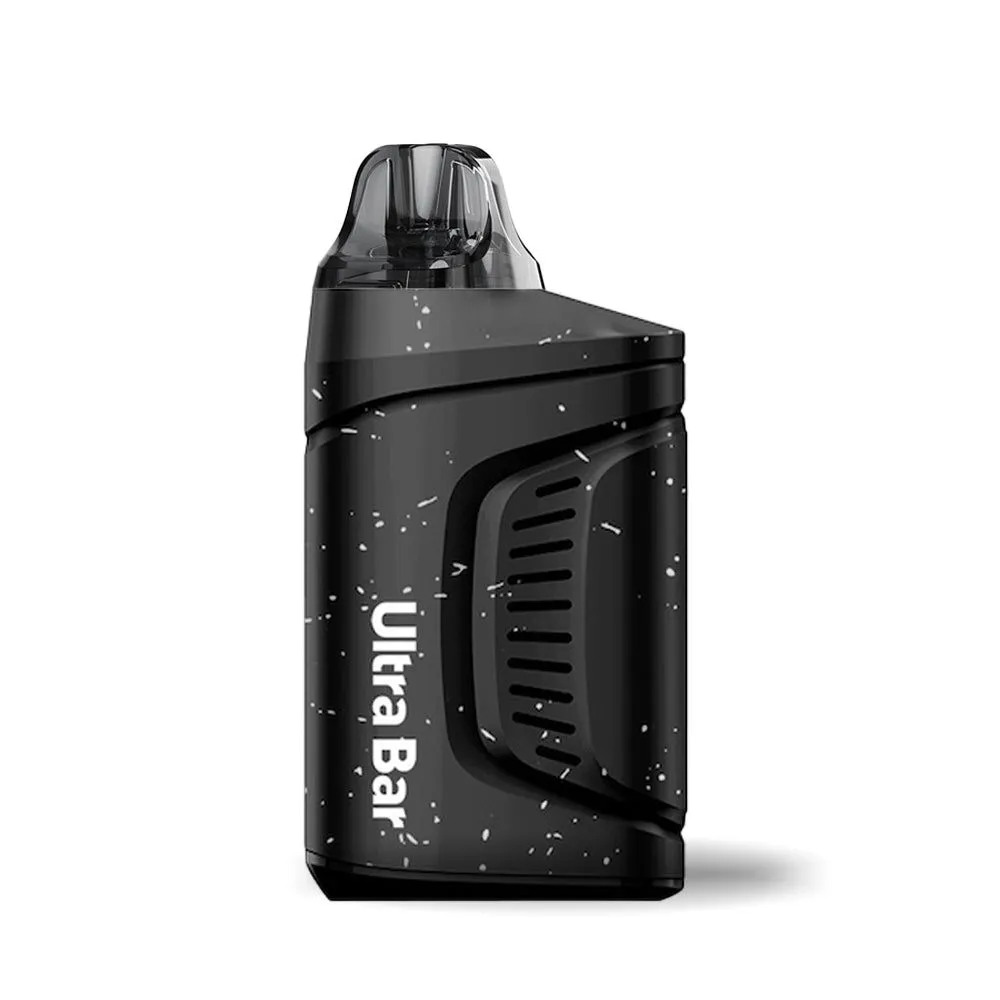 ultra-bar-refillable-pod-kit-907174.jpg Compatible With ULTRA Bar Pre-filled Pods 19.95mg/mL ULTRA Bar Pre-filled Pods 11.40mg/mL Ultra Bar Pro Replacement Pod Ultra Bar PRO Pre-filled Pods 19.95mg/mL Ultra Bar PRO Pre-filled Pods 0mg/mL Specifications Battery: 620mAh (rechargeable, removable) Charging: USB Type-C Pod Capacity: 5ml (side refill) Coil: 0.8ohm meshed (great vapor & flavor) Compatibility: Ultra Bar replacement pods Safety: Child lock, 5-click on/off Design: Matte black, magnetic pod connection Includes 1x Ultra Bar Battery 1x Empty Replacement Pod