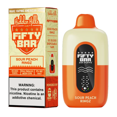 Sour Peach Ringz Disposable Vape (20000 Puffs) by Hidden Hills x Fifty Bar